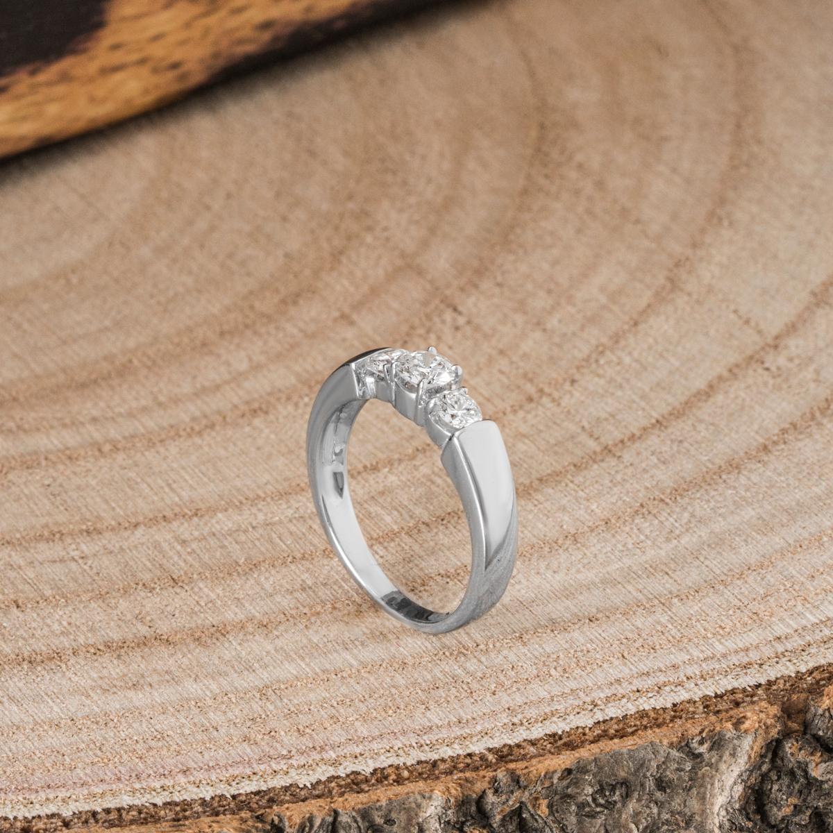 Women's White Gold Diamond Three Stone Ring 0.68ct For Sale
