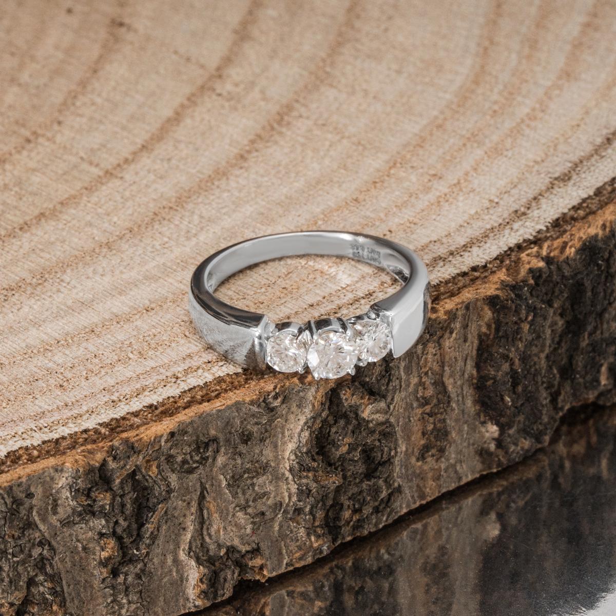 White Gold Diamond Three Stone Ring 0.68ct For Sale 1