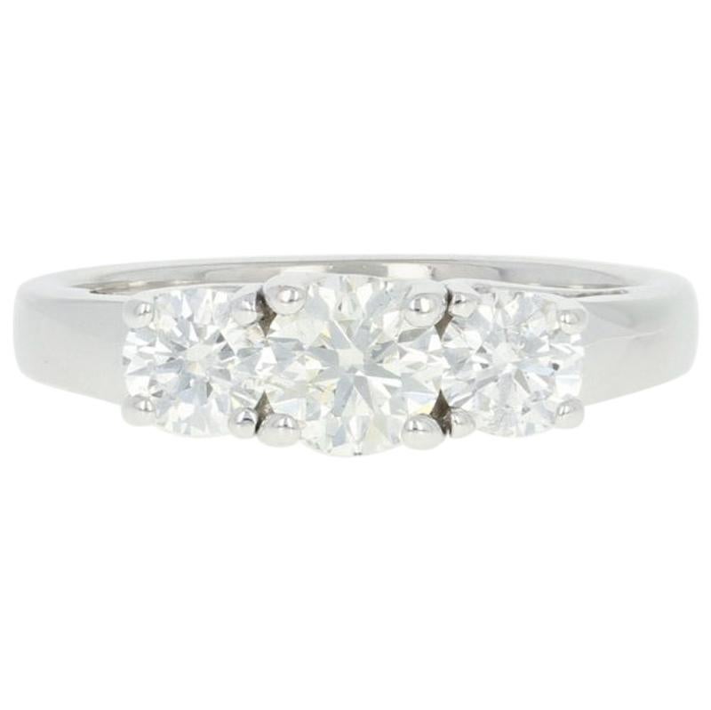 Three-Stone Diamond Engagement Ring, 14 Karat White Gold Ideal 1.15 Carat For Sale