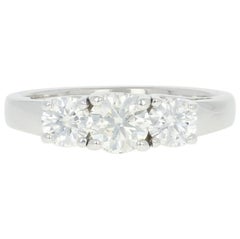 Vintage Three-Stone Diamond Engagement Ring, 14 Karat White Gold Ideal 1.15 Carat