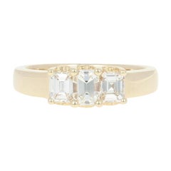 Vintage Three-Stone Diamond Engagement Ring, 14 Karat Yellow Gold Emerald Cut 1.00 Carat