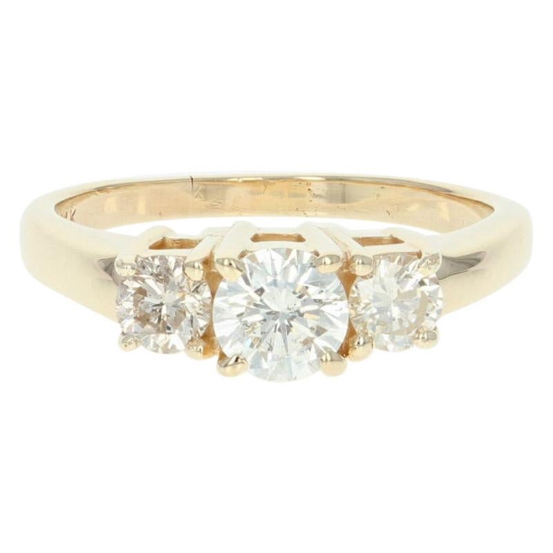 Three-Stone Diamond Engagement Ring, 14 Karat Yellow Gold Round Cut 1.24 Carat
