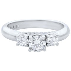 Three Stone Diamond Engagement Ring 14K White Gold & Platinum 0.75cttw