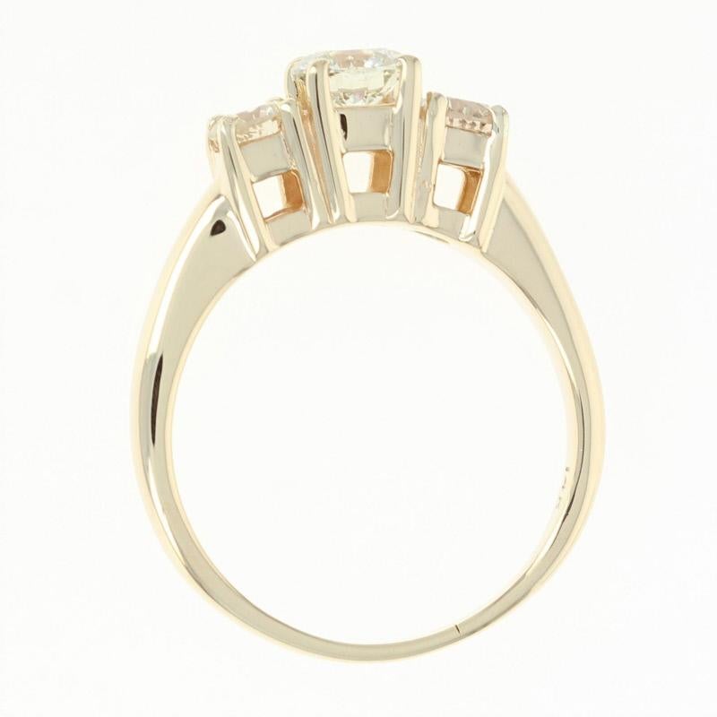Three-Stone Diamond Engagement Ring, 14 Karat Yellow Gold Round Cut 1.24 Carat In Excellent Condition In Greensboro, NC