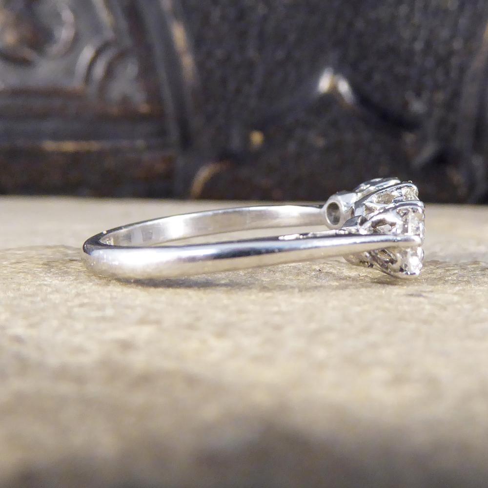 Retro Three-Stone Diamond Engagement Ring, 18 Caratgold and Platinum, 1.25 Carat Total