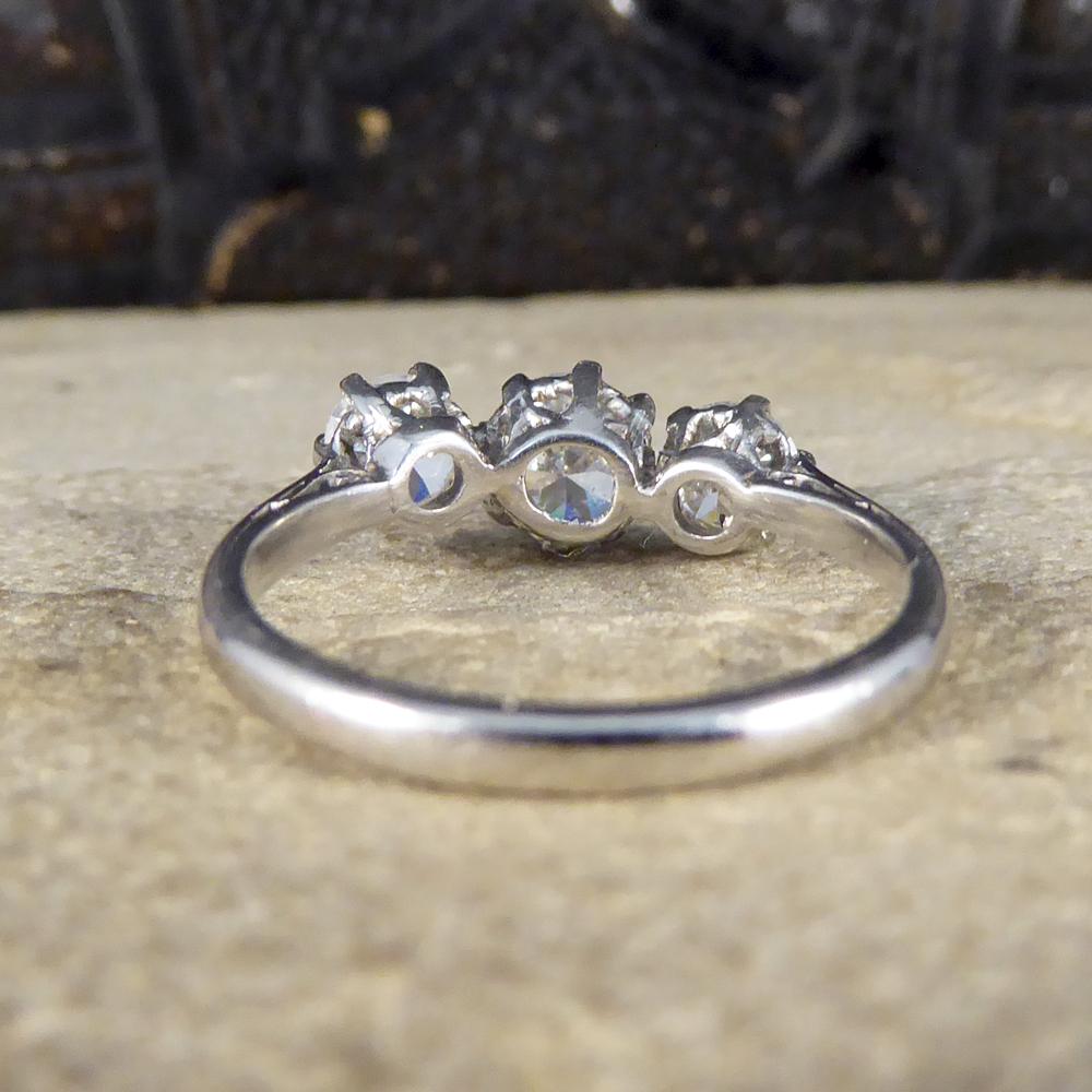 Round Cut Three-Stone Diamond Engagement Ring, 18 Caratgold and Platinum, 1.25 Carat Total