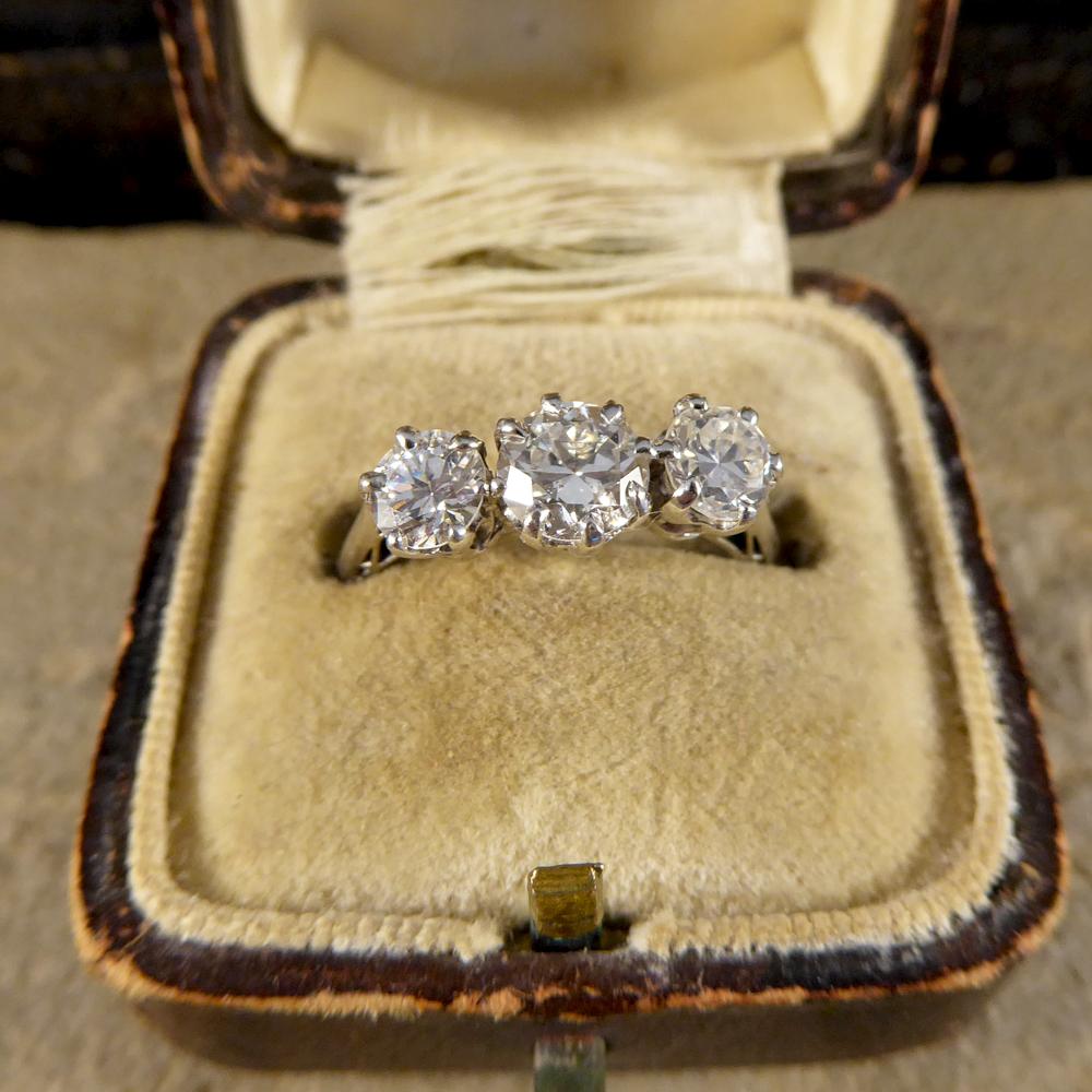 Three-Stone Diamond Engagement Ring, 18 Caratgold and Platinum, 1.25 Carat Total 2