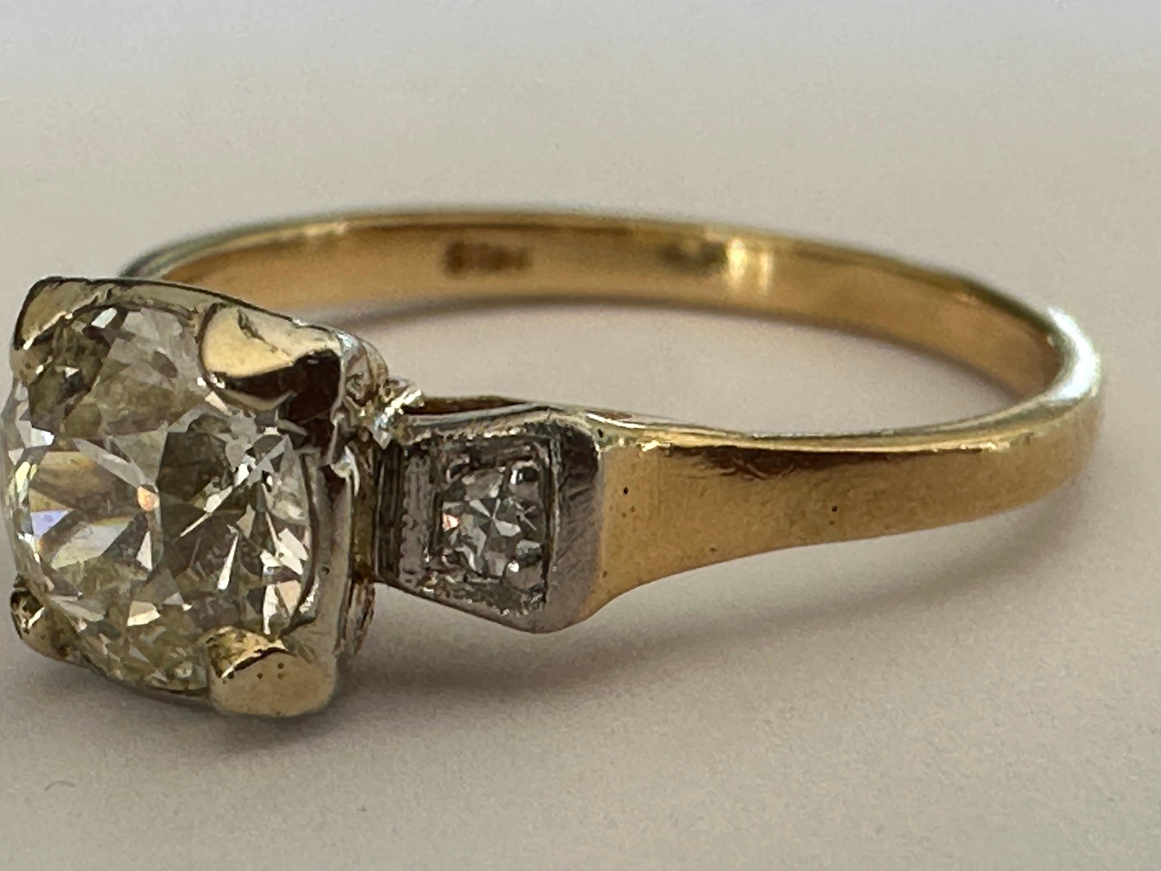 Old European Cut Three-Stone Diamond Engagement Ring  For Sale
