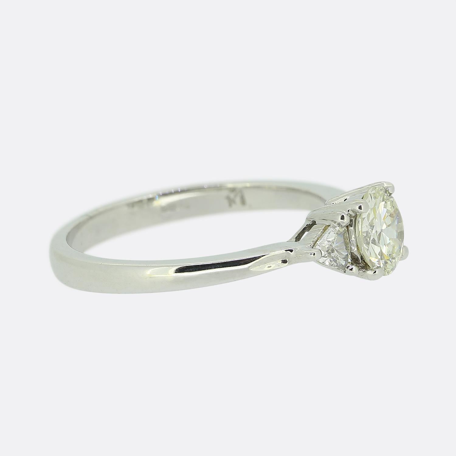 Brilliant Cut Three-Stone Diamond Engagement Ring For Sale