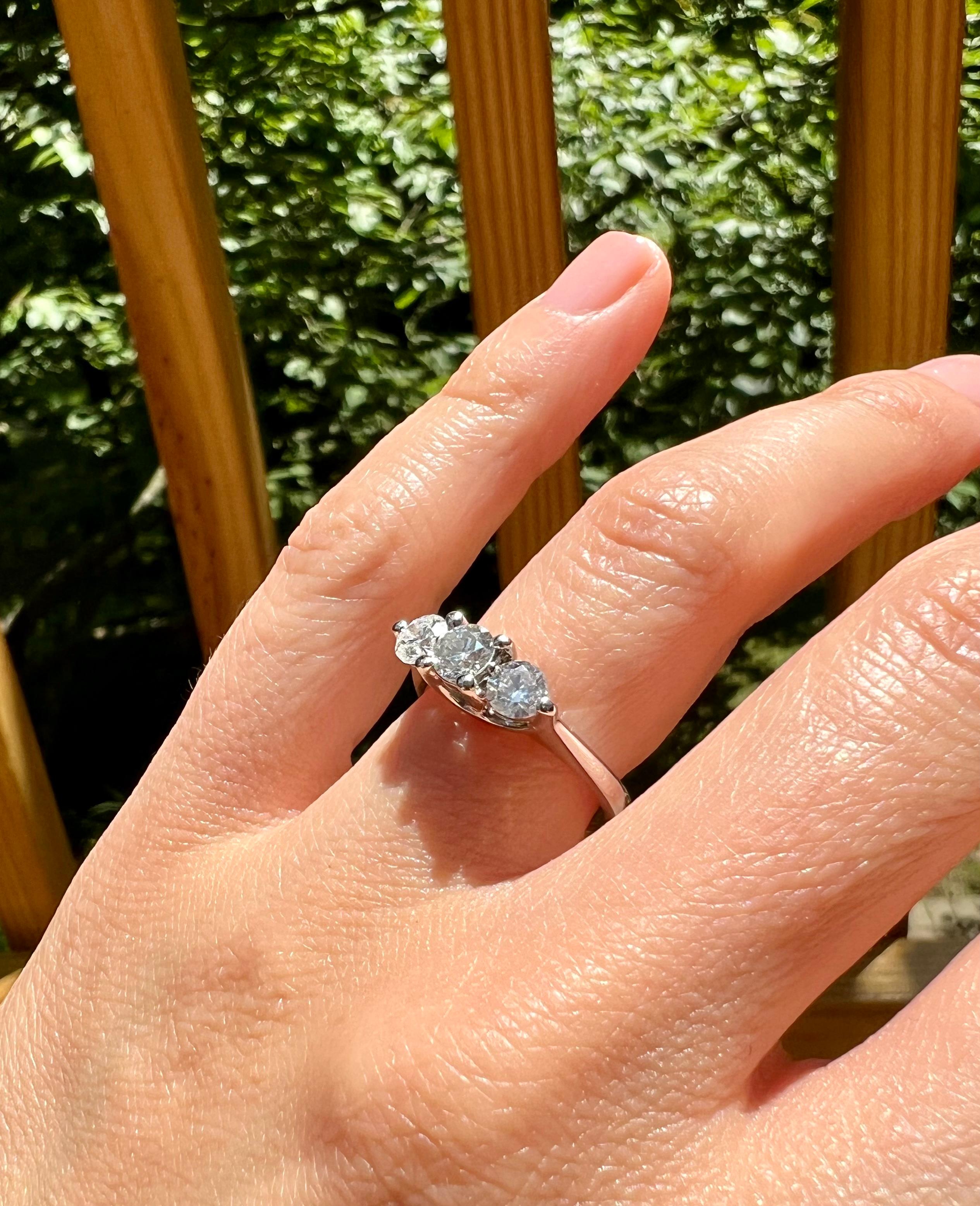 Three Stone Diamond Engagement Ring In Good Condition For Sale In Towson, MD