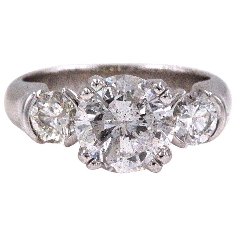 Three-Stone Diamond Engagement Ring Round 2.93 Carat 18 Karat White Gold
