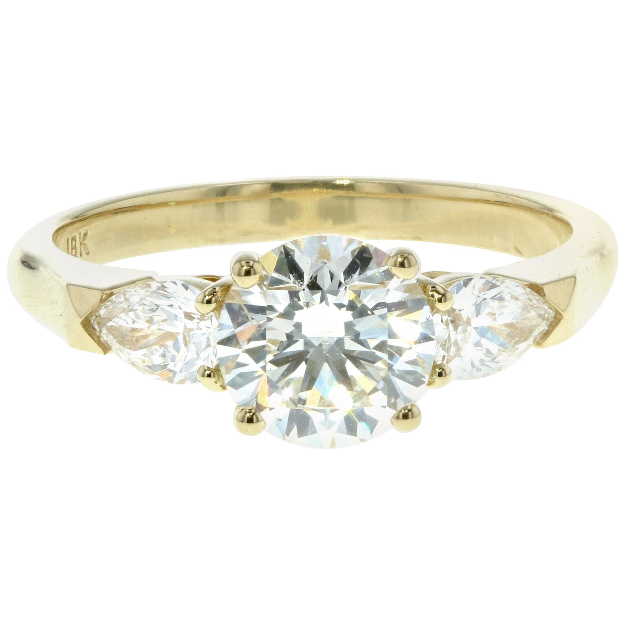 Three Stone Diamond Engagement Ring (Yellow Gold, Certified) 