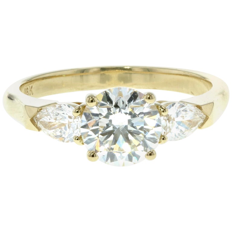 Three Stone Diamond Engagement Ring (Yellow Gold, Certified) For Sale ...