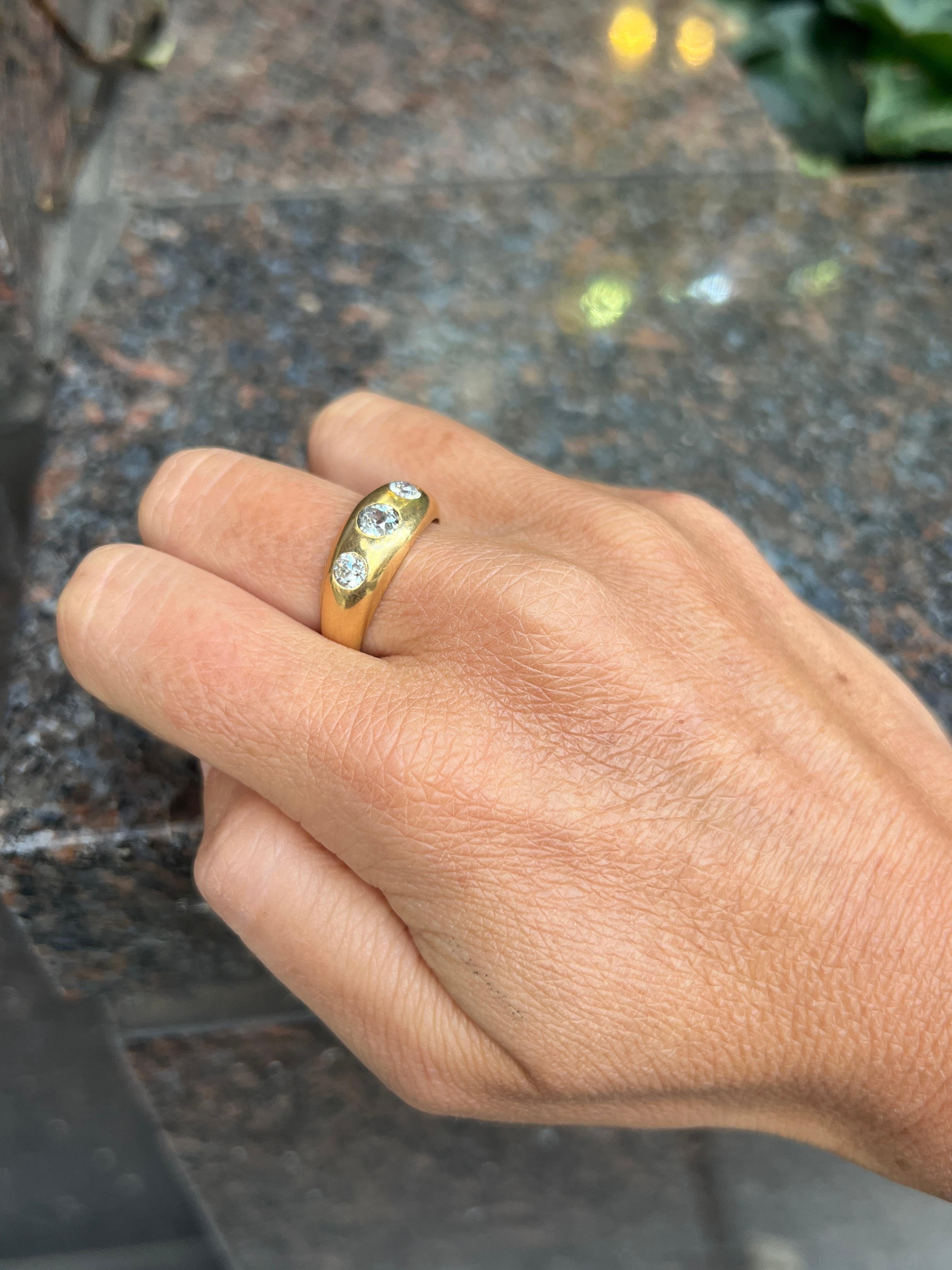 Round Cut Three Stone Diamond Gypsy Ring