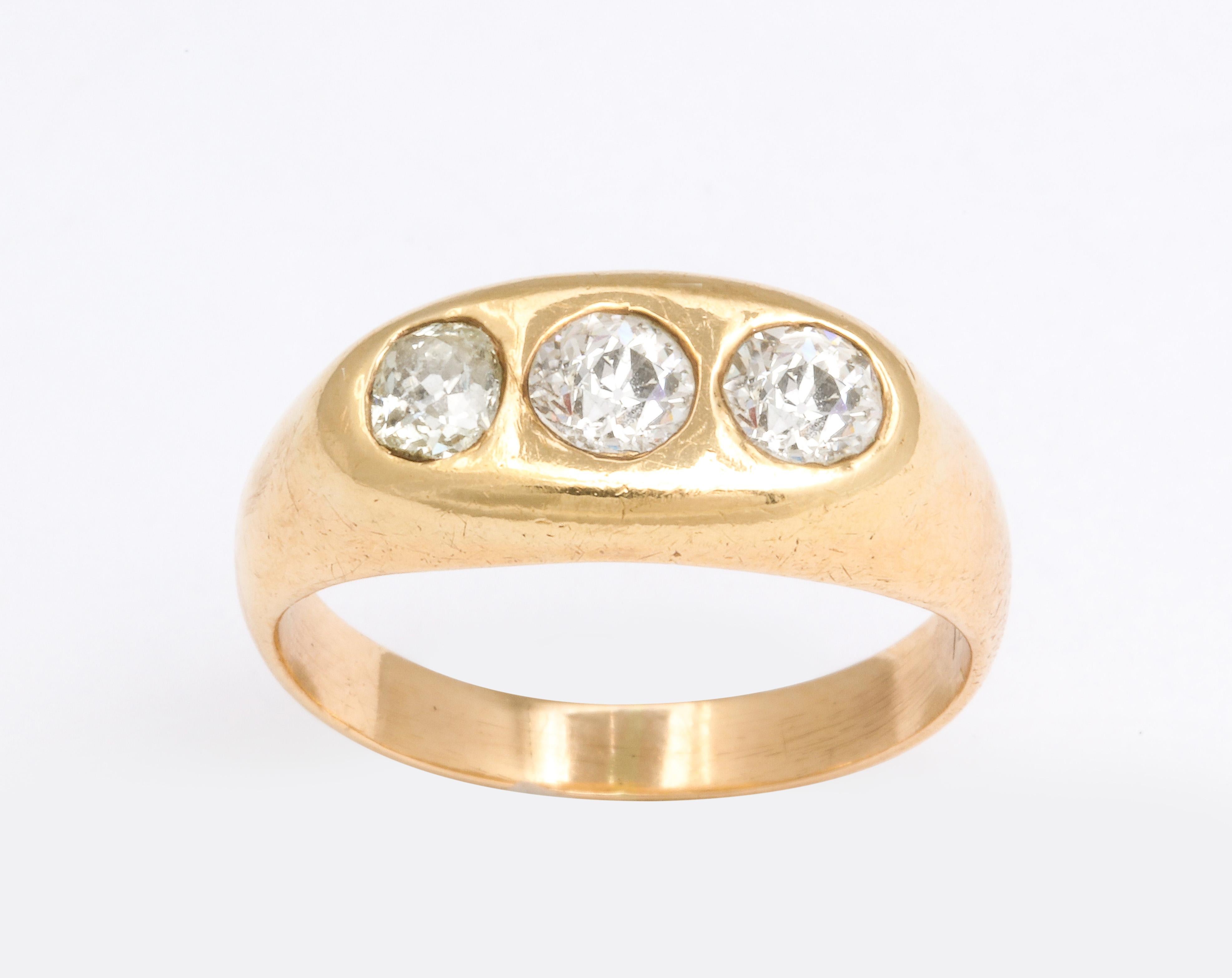 Women's or Men's Three-Stone Diamond Gypsy Ring