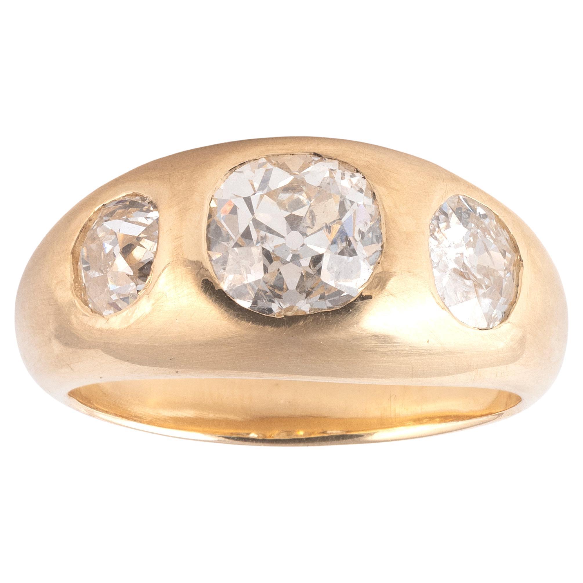 Three Stone Diamond 2.87ct Gypsy Set Ring in 18ct Yellow Gold