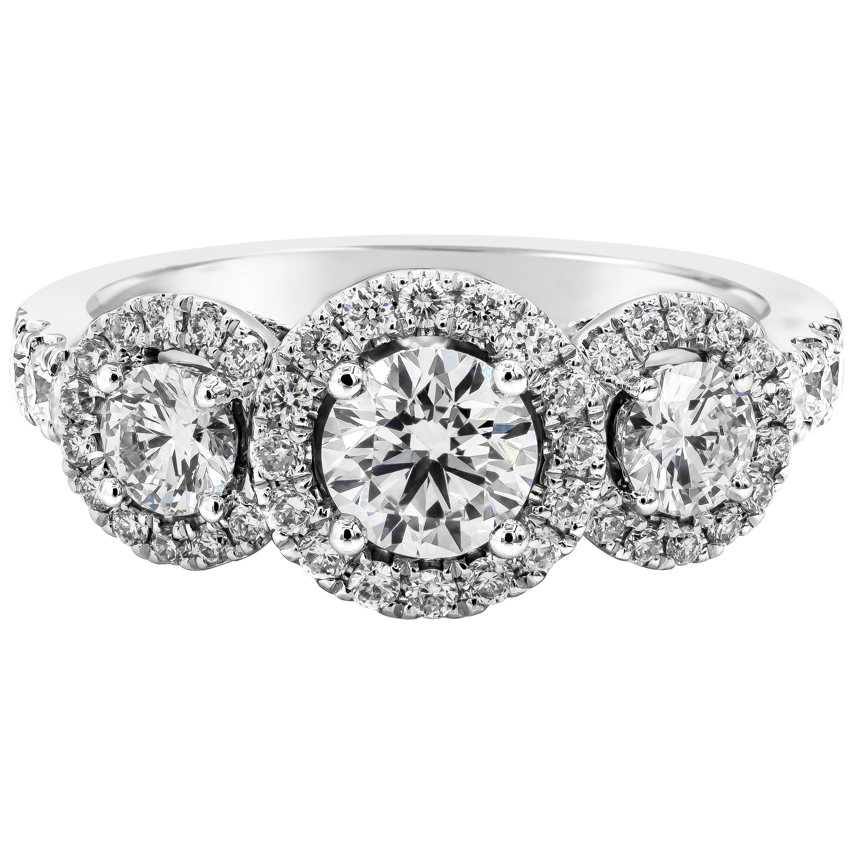 Roman Malakov Three-Stone Diamond Halo White Gold Engagement Ring