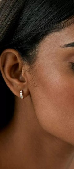 Three Stone Diamond Huggie Earrings 14k Solid