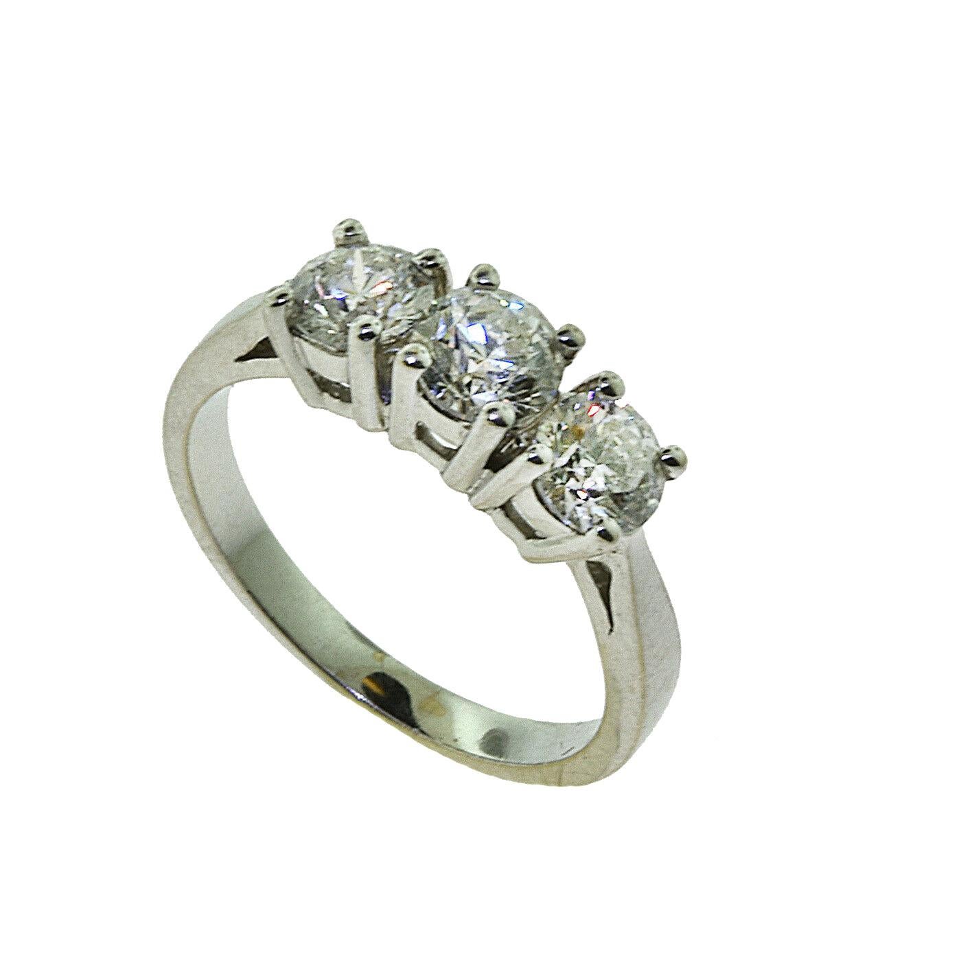 Three-Stone Diamond in White Gold Engagement Ring For Sale