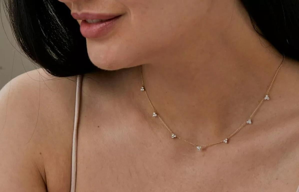 Three Stone Diamond Necklace 14k Solid Gold Diamond 7 Stations Necklace Gift
Light weight can be worn everyday

Additional information:
Condition: New with tags: A brand-new, unused, and unworn item (including handmade items) in the original