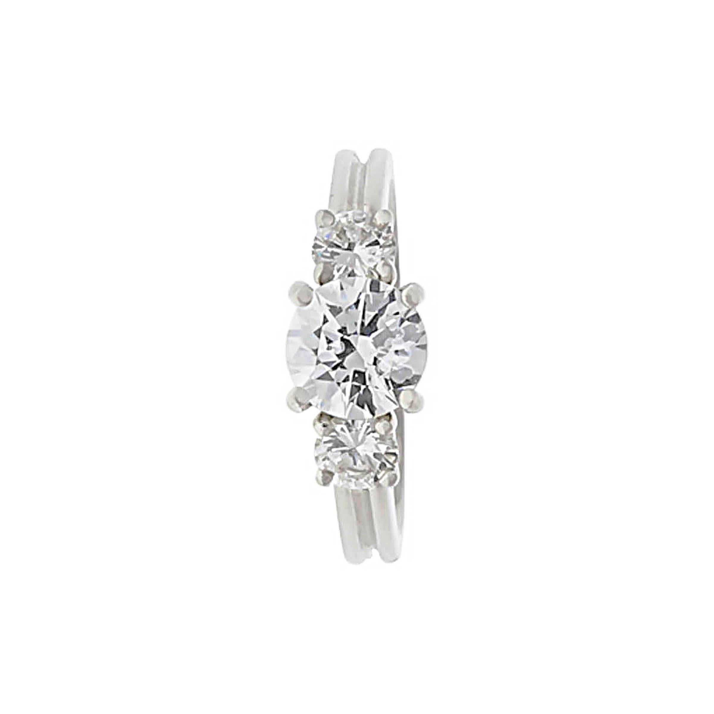 Women's Three-Stone Diamond Platinum Engagement Ring For Sale