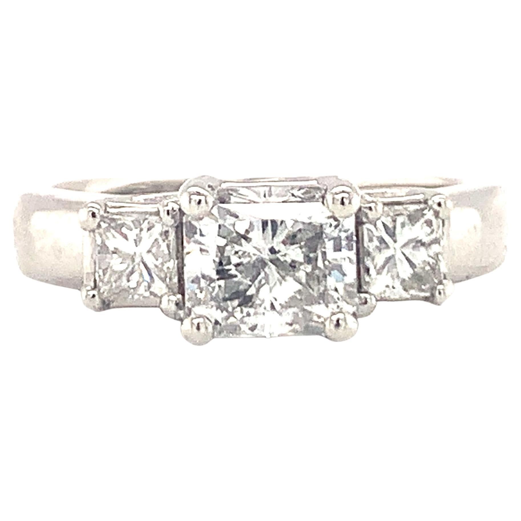 Three-Stone Diamond Platinum Engagement Ring For Sale
