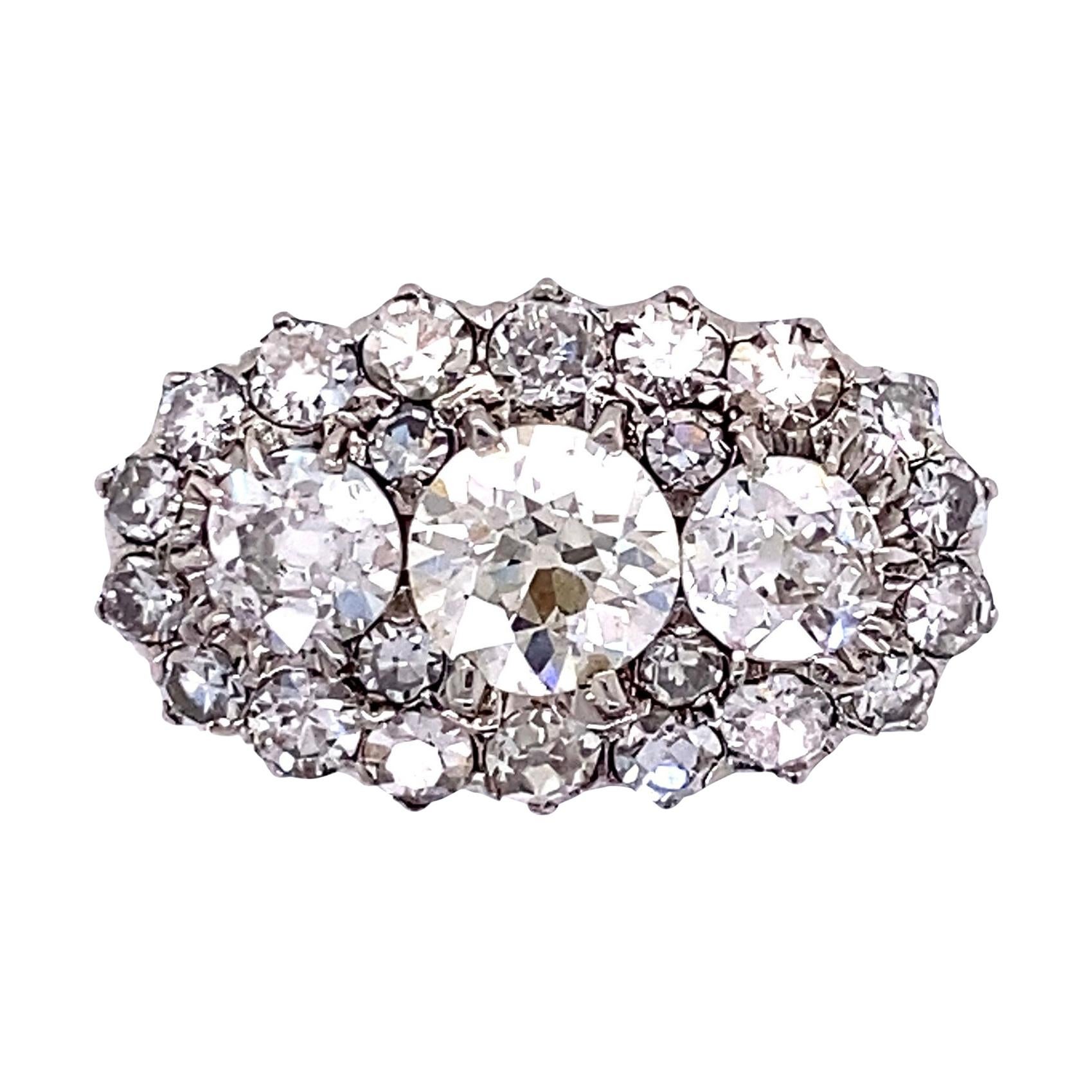 Three-Stone Diamond Platinum Ring Fine Estate Jewelry