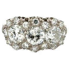 Three Stone Diamond Platinum Vintage Statement Ring