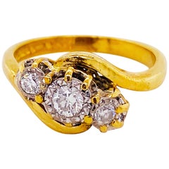 Three-Stone Diamond Ring 18K Yellow Gold Past Present Future Bypass Ring 3-Stone