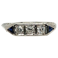 Three Stone Diamond Ring .30ct F-G/VS Old European Cut 14K Art Deco Antique