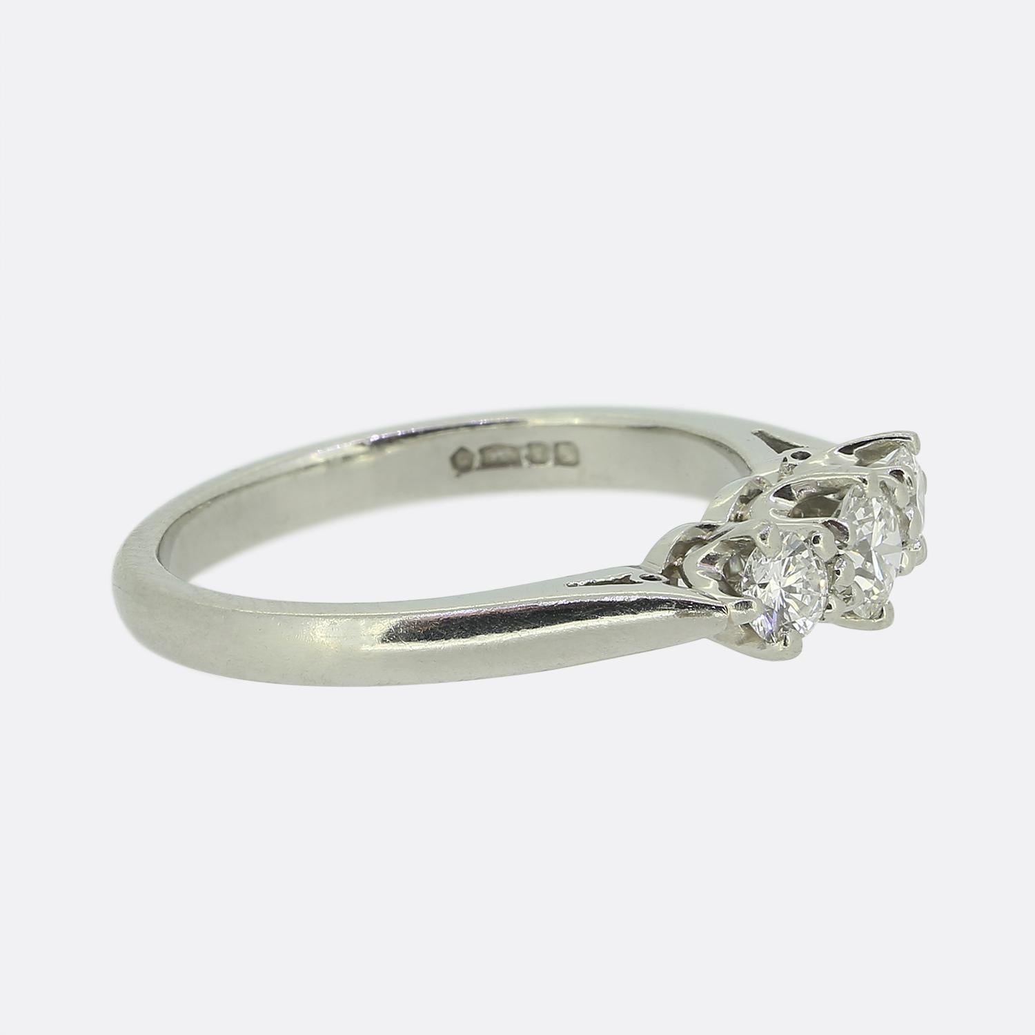 Round Cut Three-Stone Diamond Ring For Sale