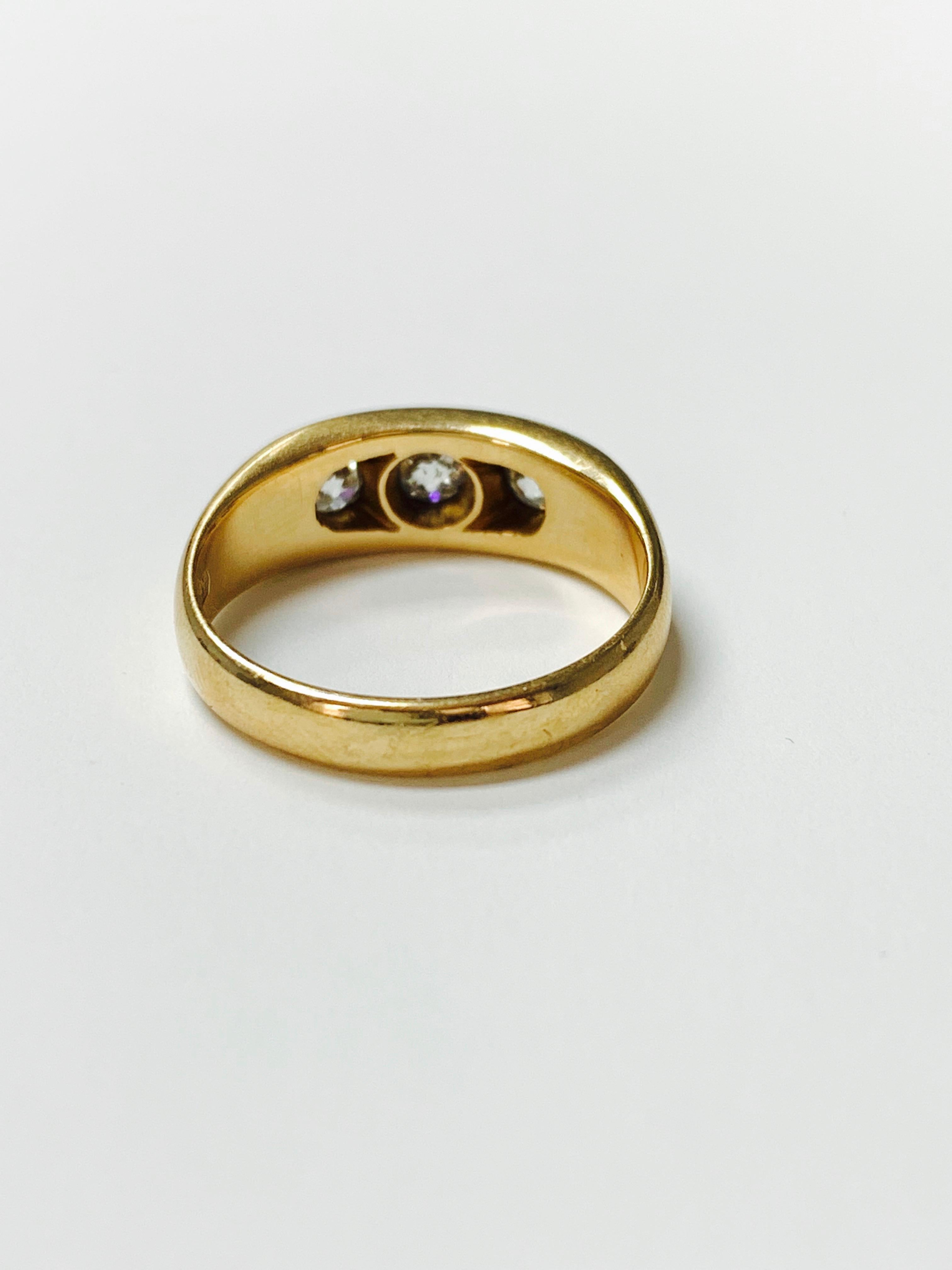 Three stone diamond ring in 14k yellow gold. 
The details are as follows : 
Diamond weight : 0.75 carat 
Metal : 14k yellow gold 

