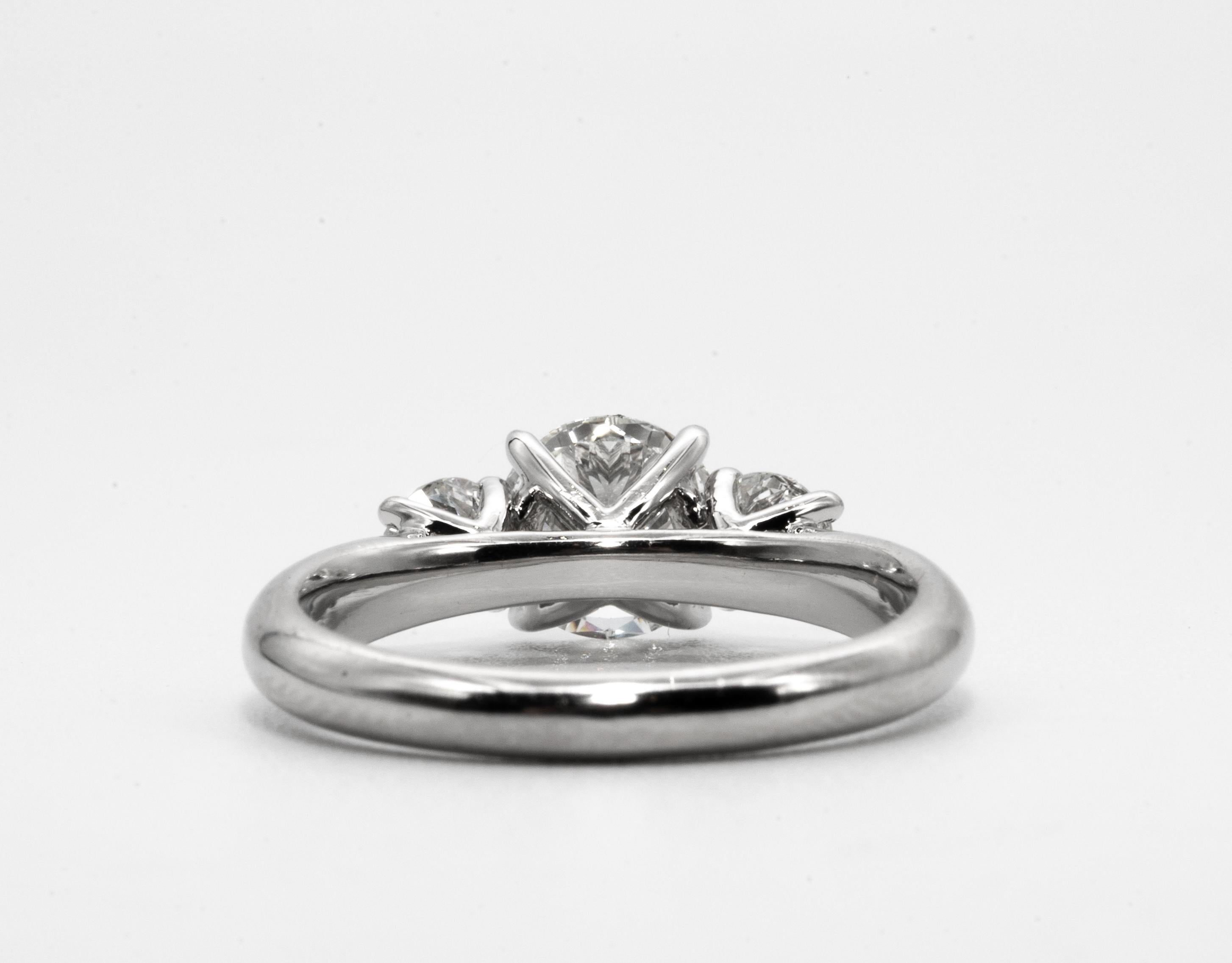 Three stone diamond ring with 1.09 Center, in Platinum, by The Diamond Oak In New Condition In New York, NY