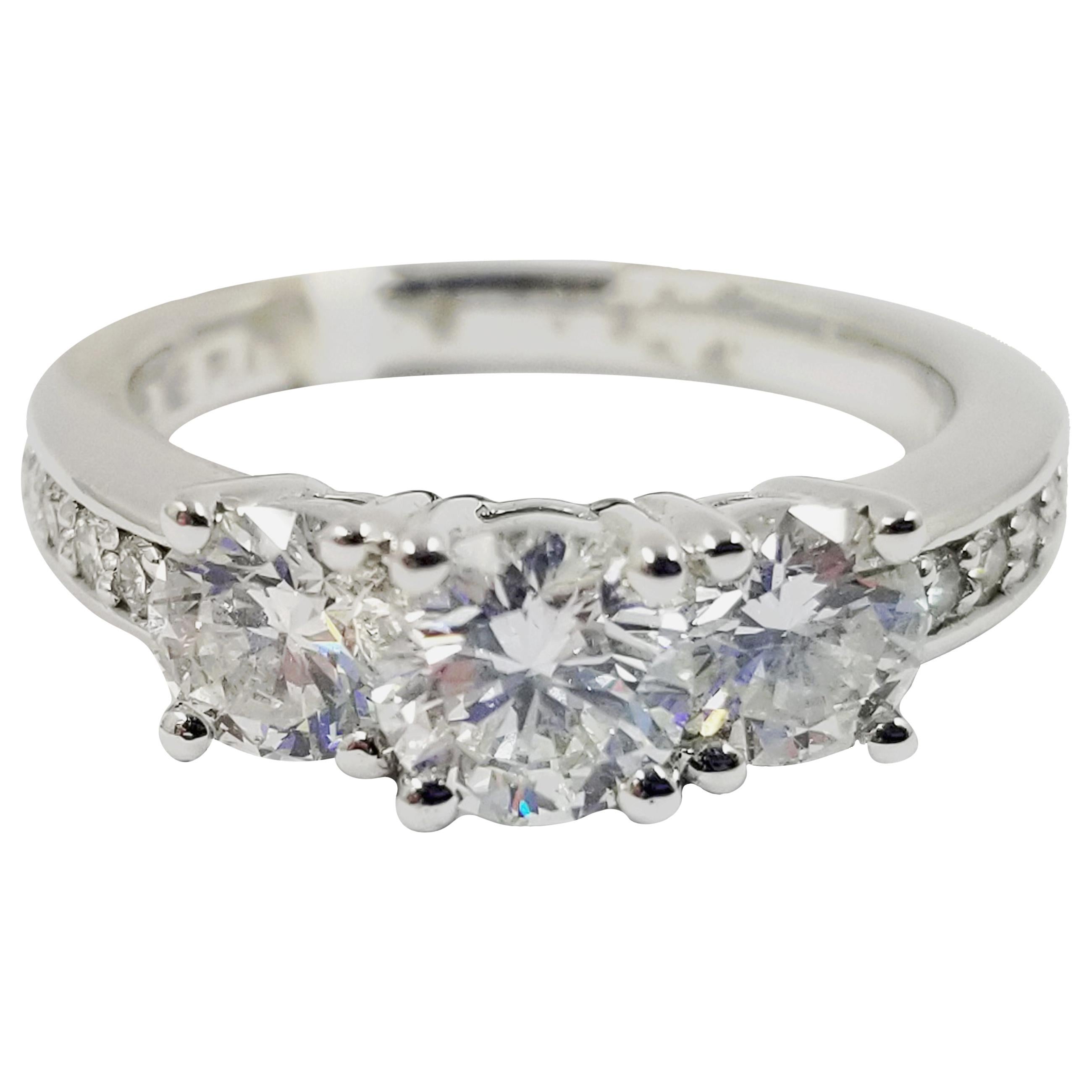 Three-Stone Diamond Ring with Accents For Sale