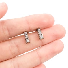 Three-Stone Diamond Stud Earrings in 14k White Gold