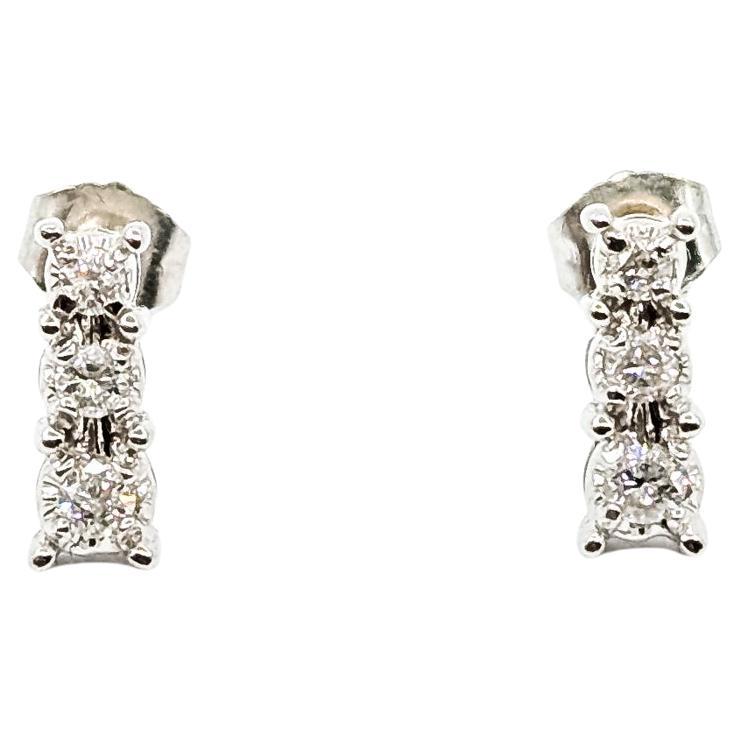 Three-Stone Diamond Stud Earrings in 14k White Gold