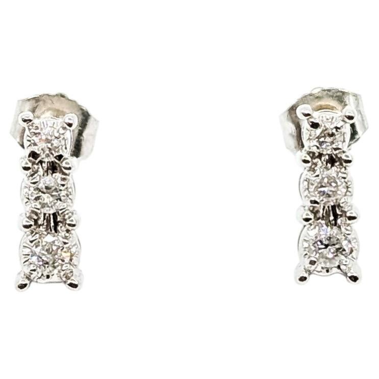 Three-Stone Diamond Stud Earrings in 14k White Gold