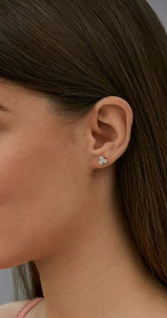 Three Stone Diamond Studs 14k Solid Gold Women Earrings