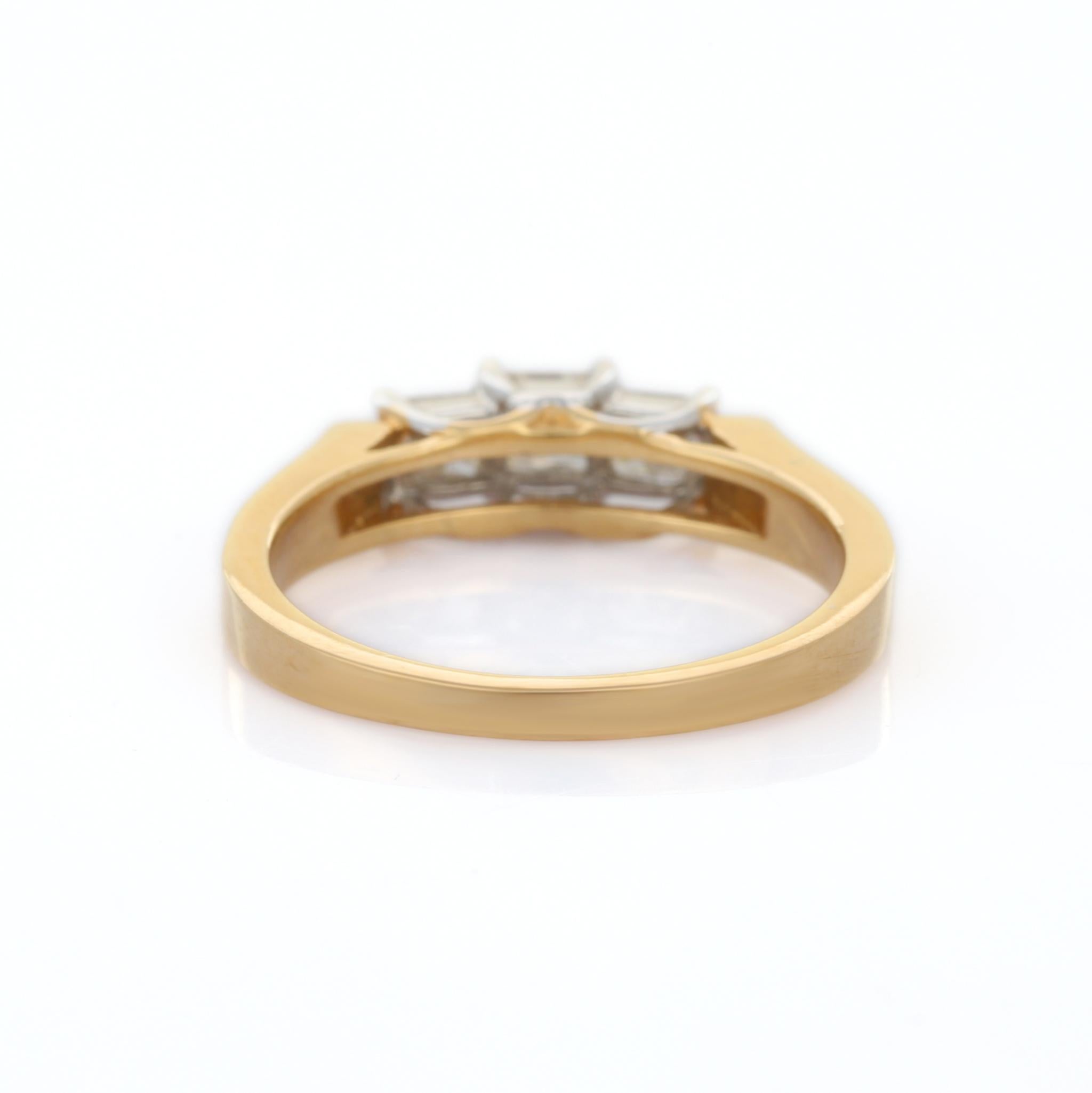 For Sale:  Unisex Diamond Three Stone Engagement Ring in 18 Karat Yellow Gold 5