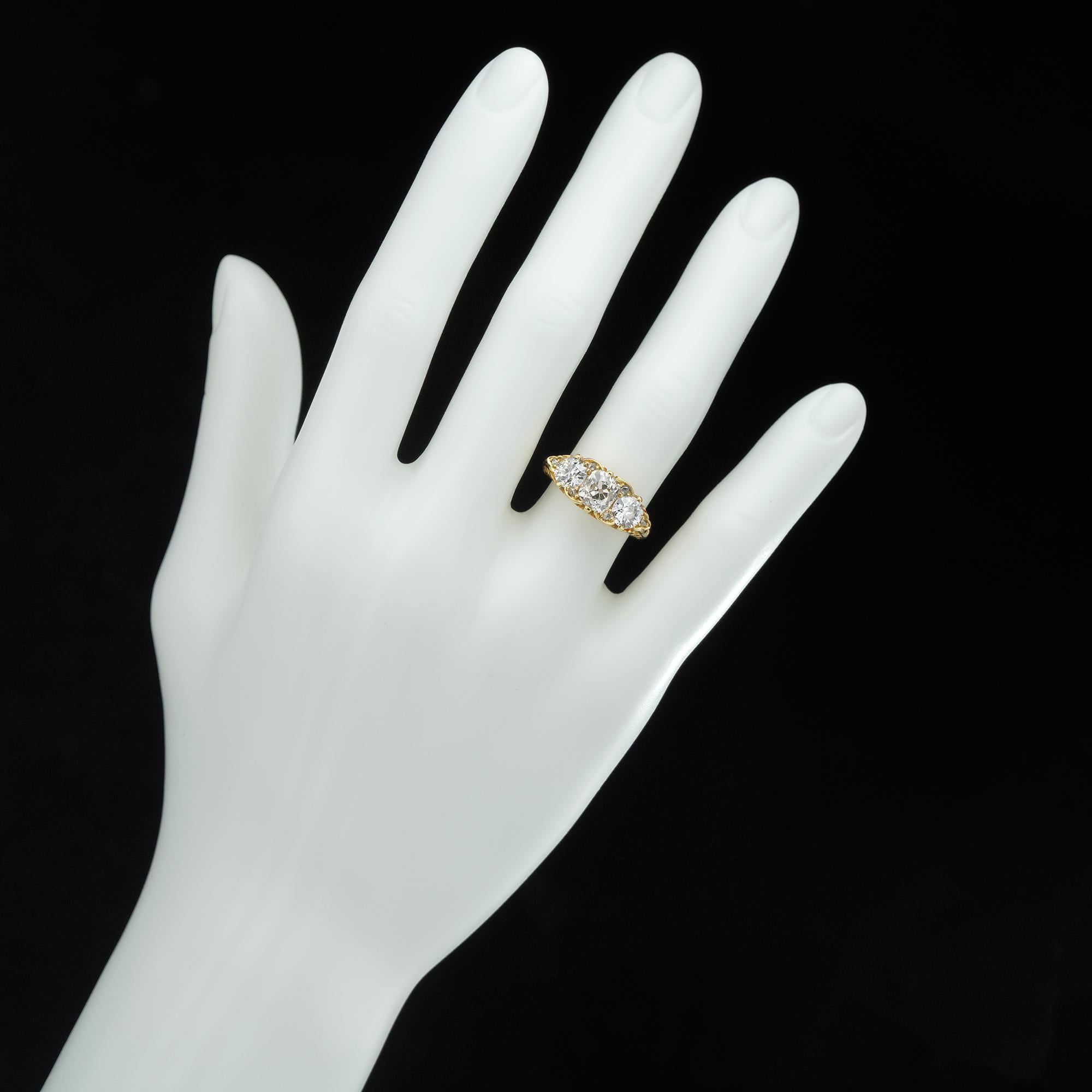 Modern Three-Stone Diamond Victorian Style Ring For Sale