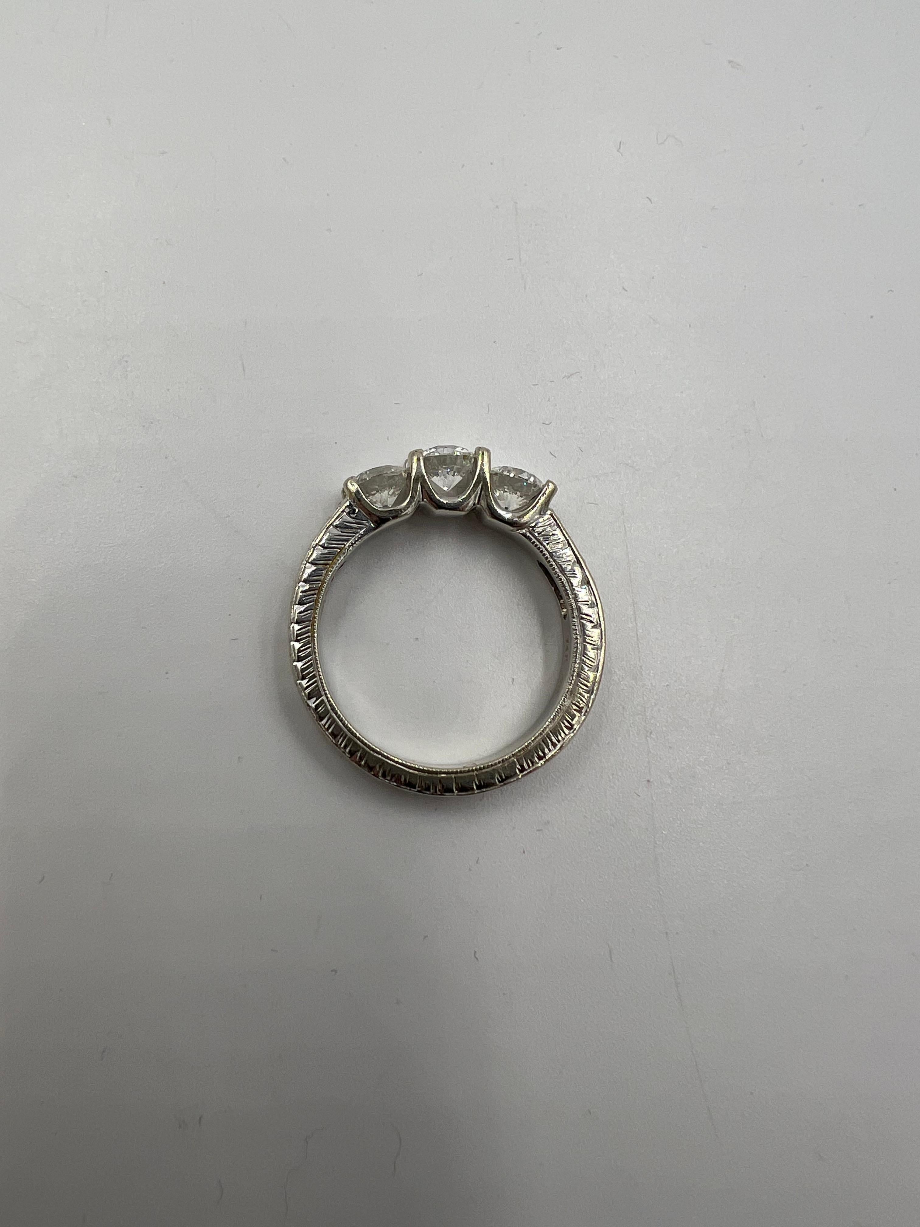 Three Stone Diamond White Gold Engagement Ring For Sale 4