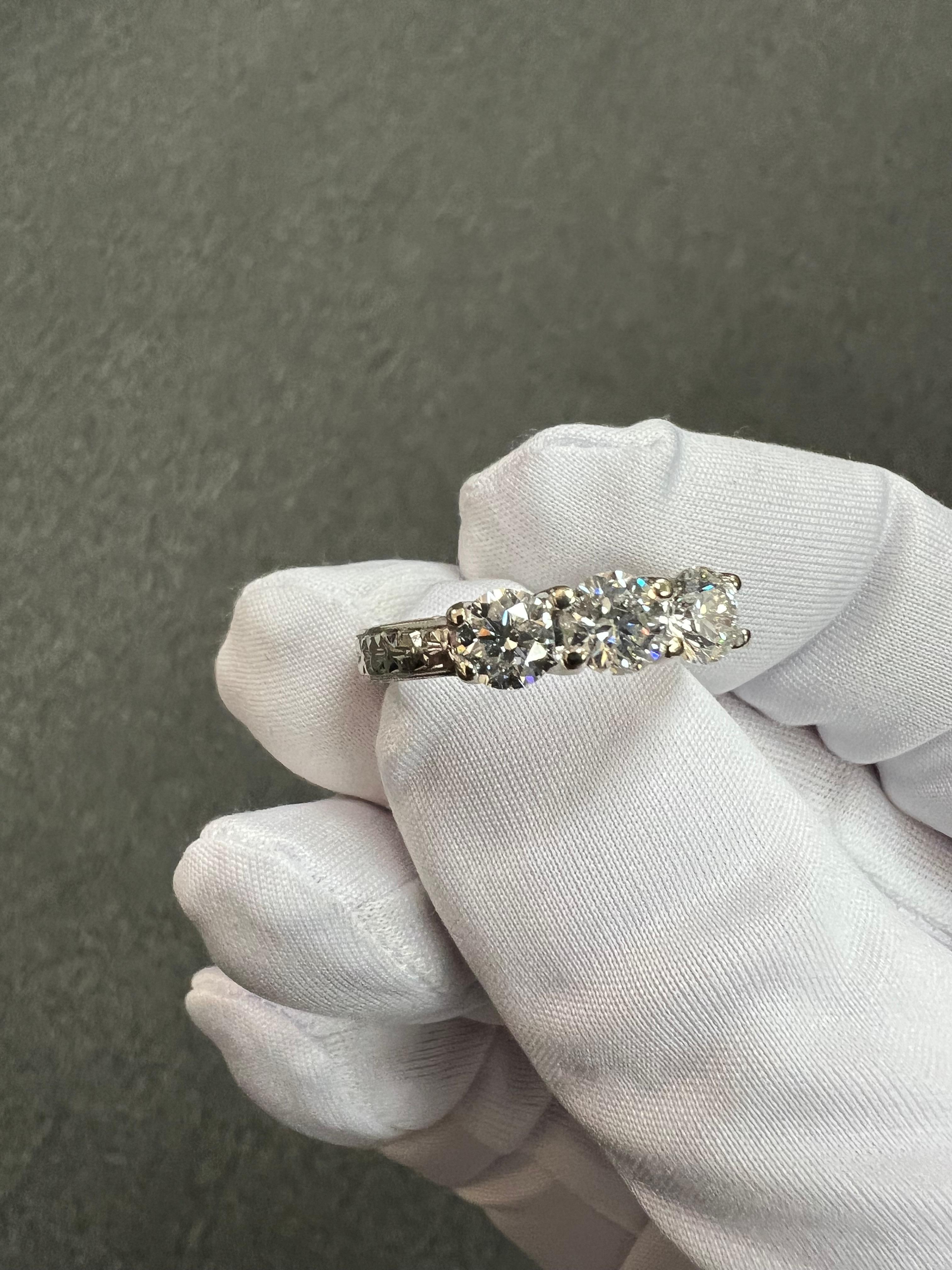 Three Stone Diamond White Gold Engagement Ring For Sale 6