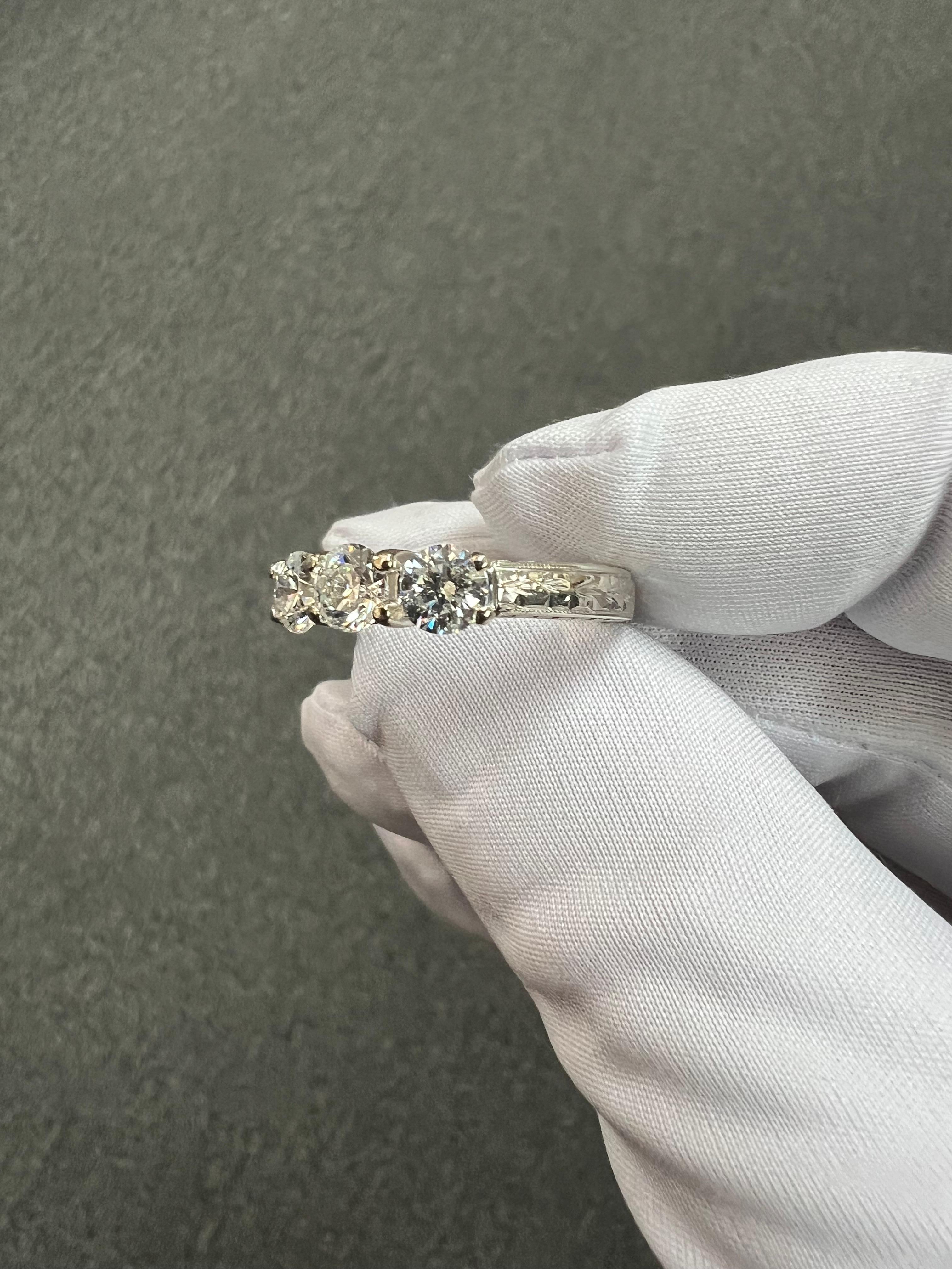 Three Stone Diamond White Gold Engagement Ring For Sale 7