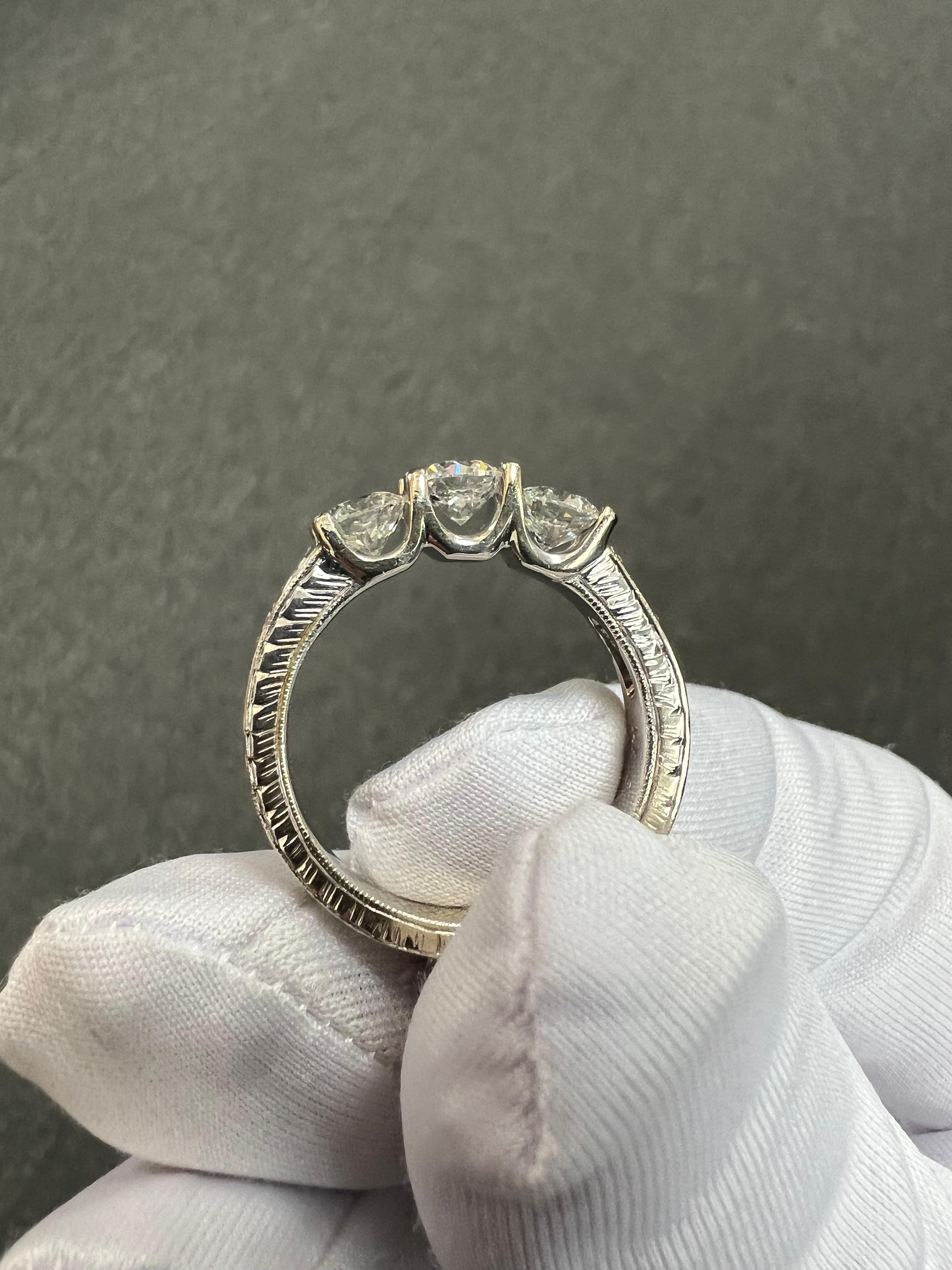 Three Stone Diamond White Gold Engagement Ring For Sale 8