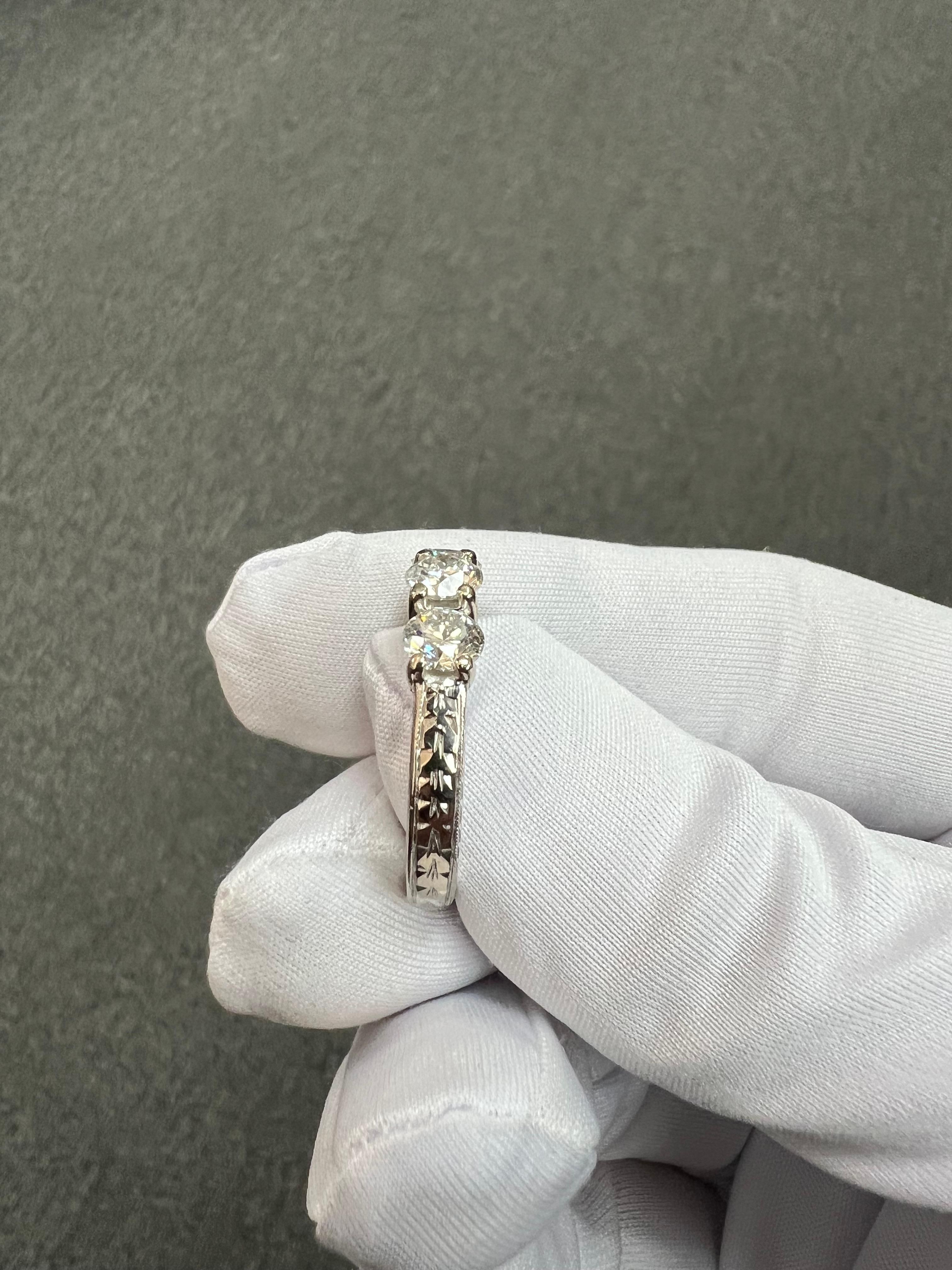Three Stone Diamond White Gold Engagement Ring For Sale 9