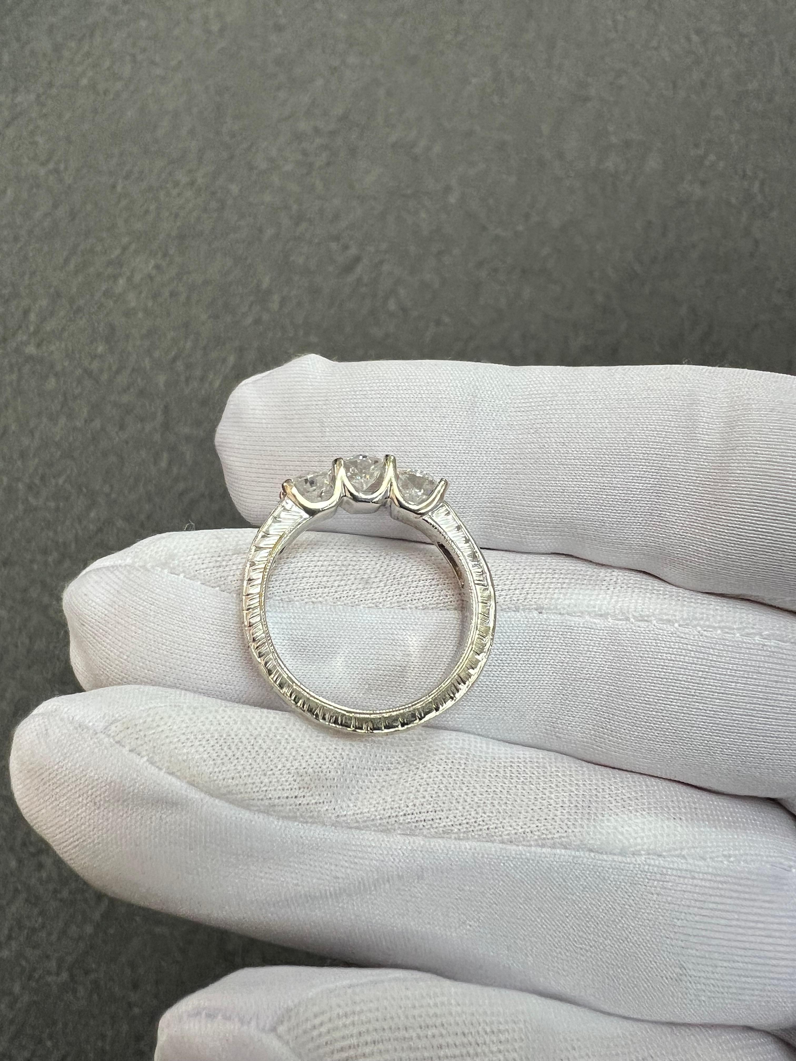 Three Stone Diamond White Gold Engagement Ring For Sale 11