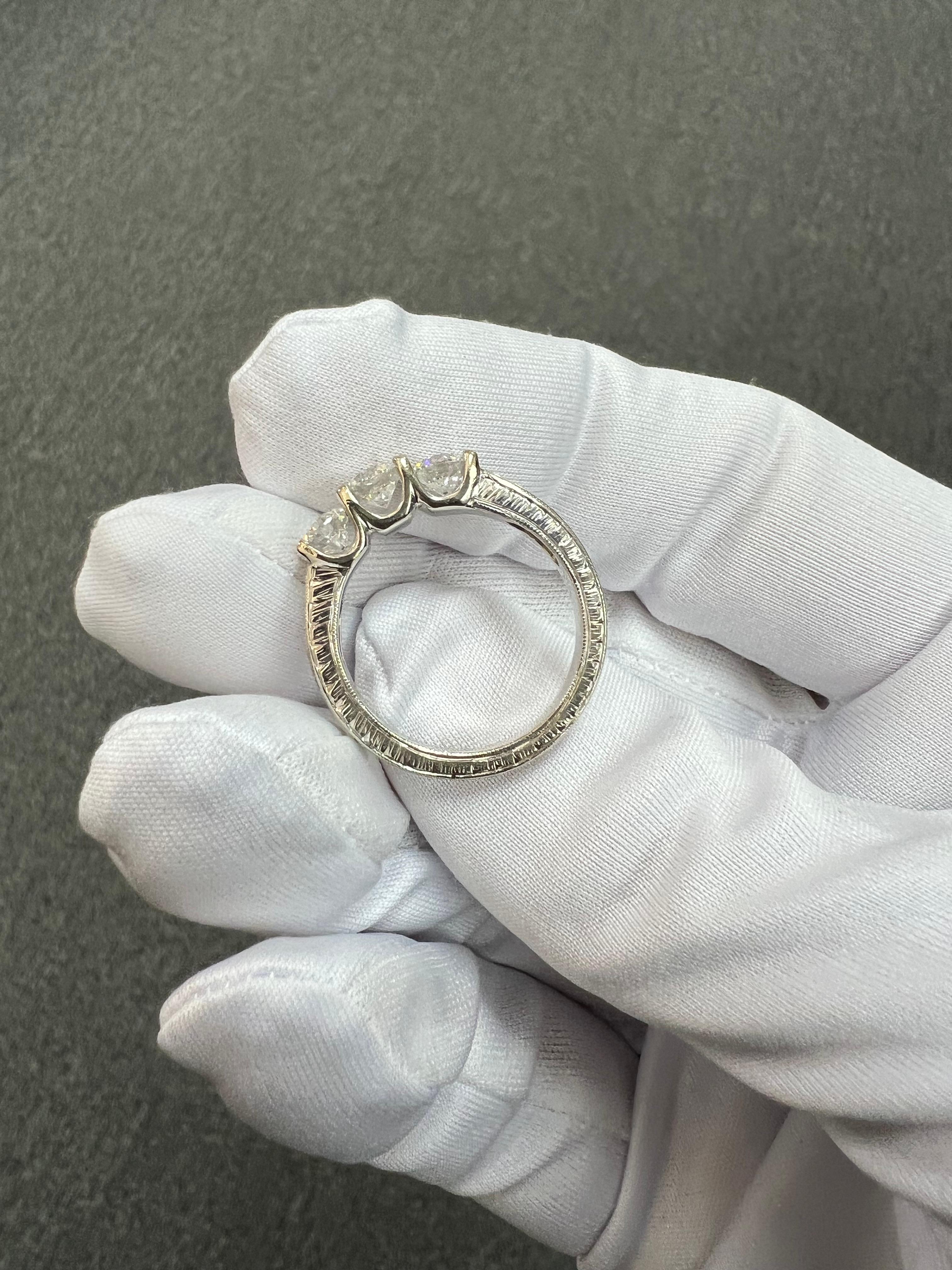 Three Stone Diamond White Gold Engagement Ring For Sale 13