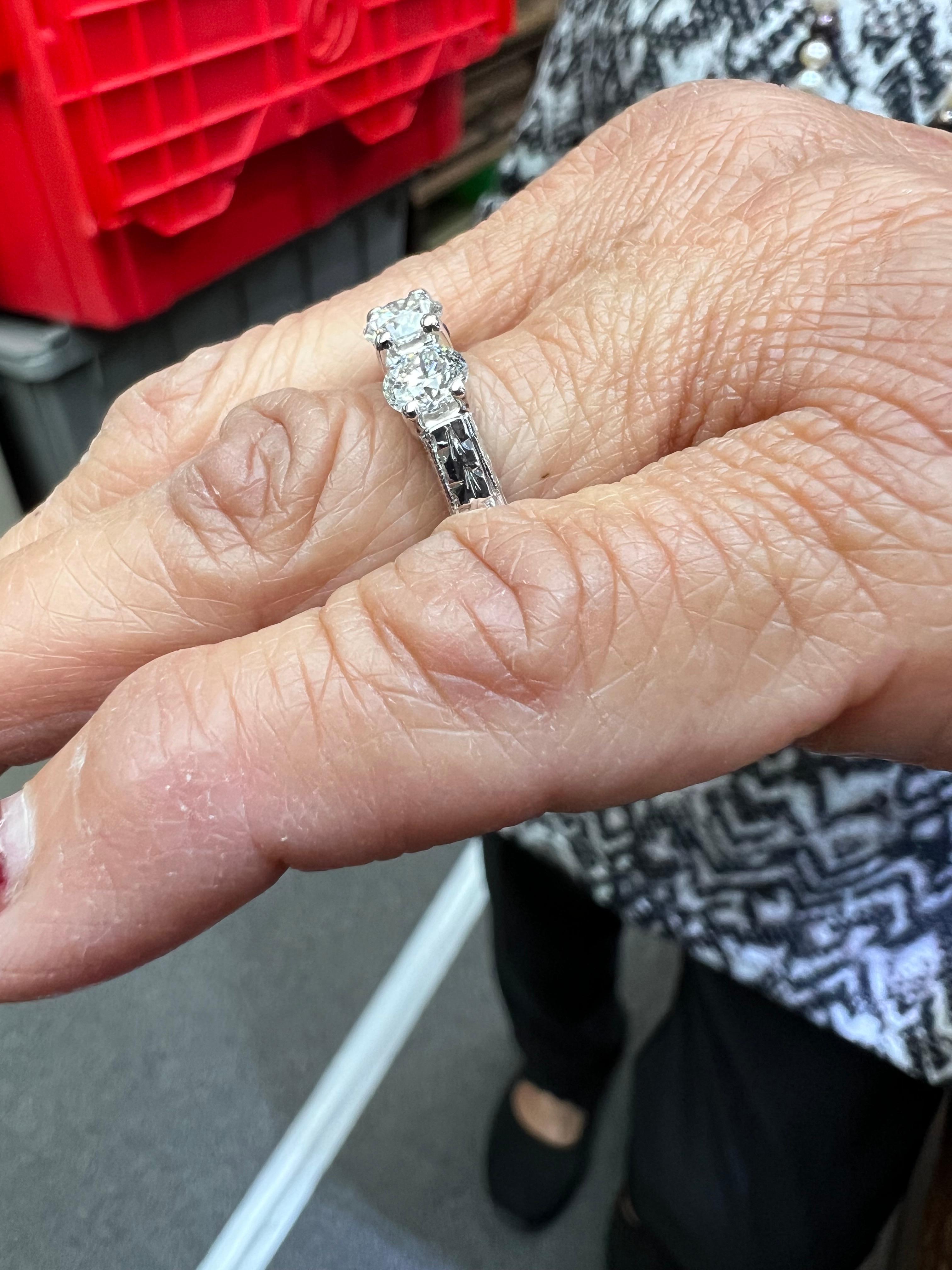Contemporary Three Stone Diamond White Gold Engagement Ring For Sale