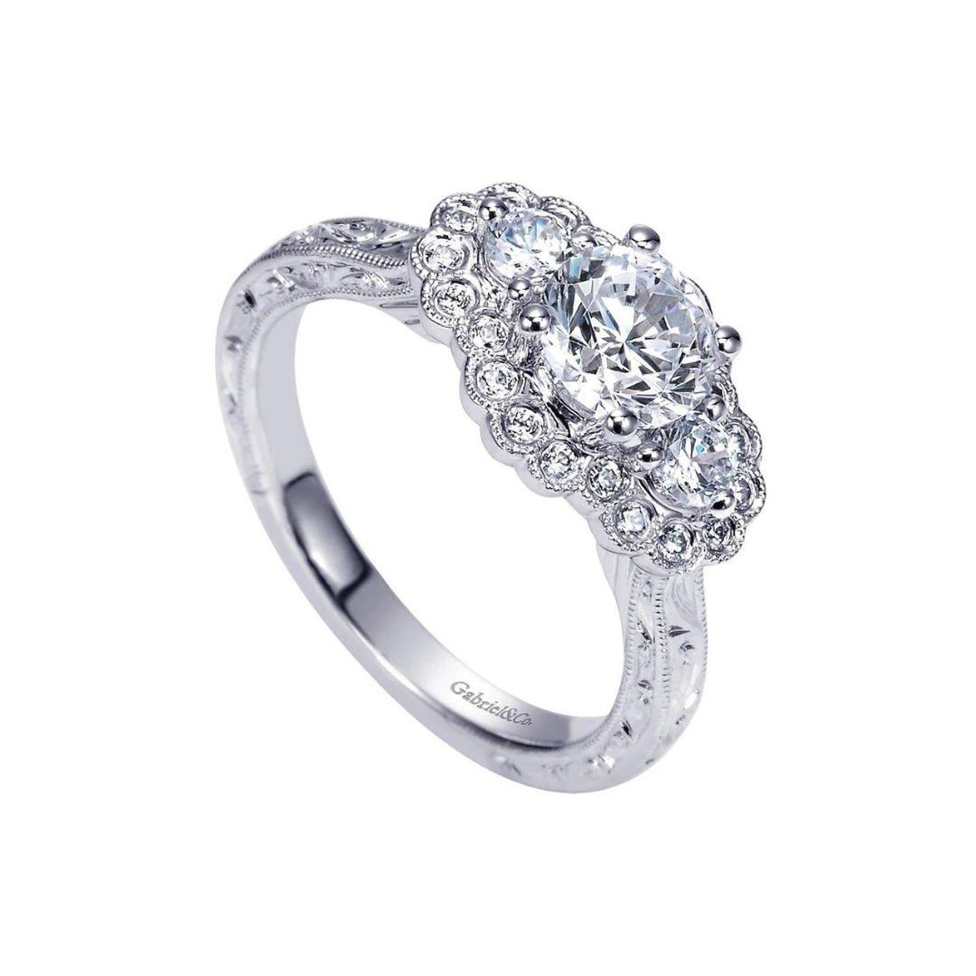 Round Cut Three Stone Diamond White Gold Engagement Ring For Sale