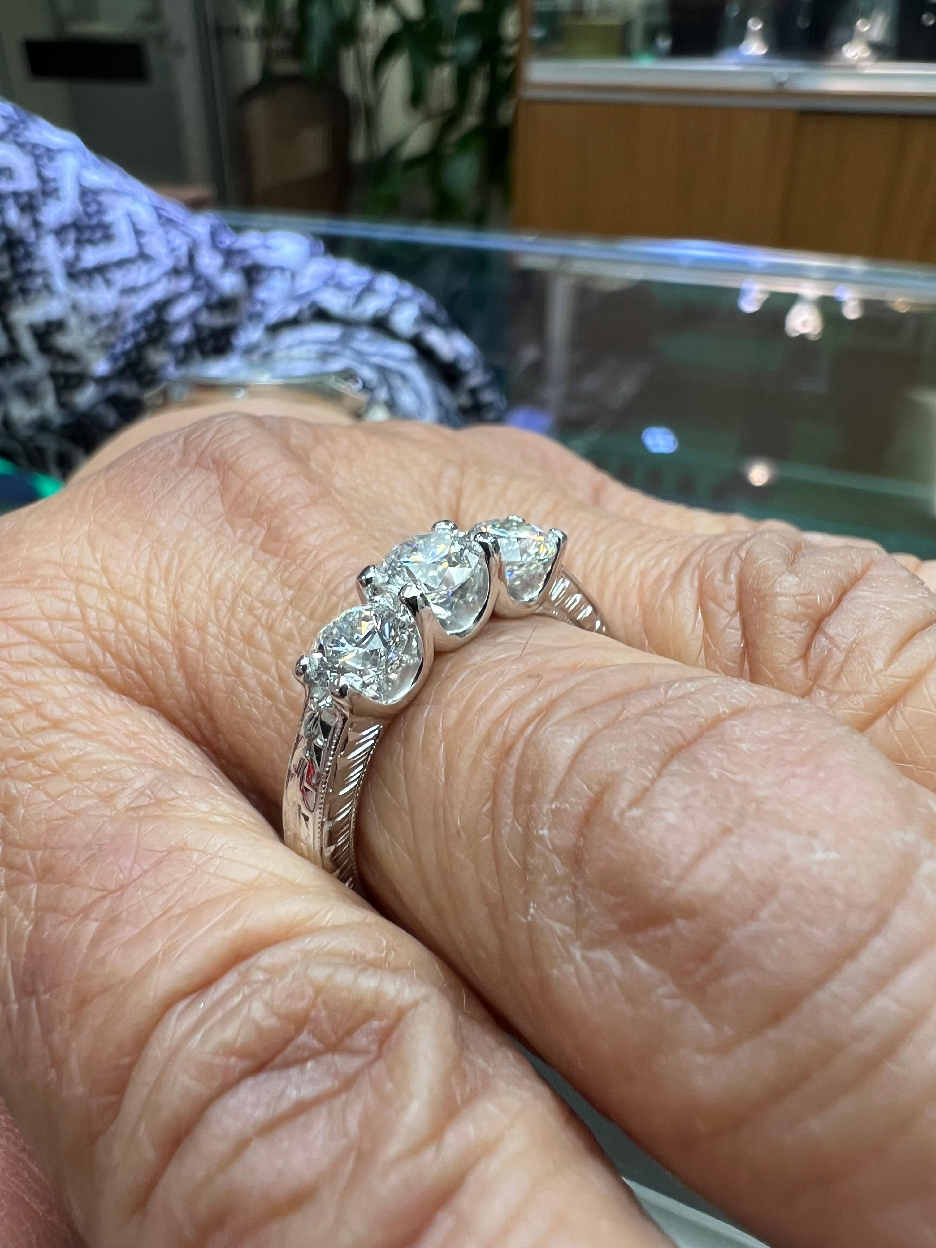 Women's or Men's Three Stone Diamond White Gold Engagement Ring For Sale